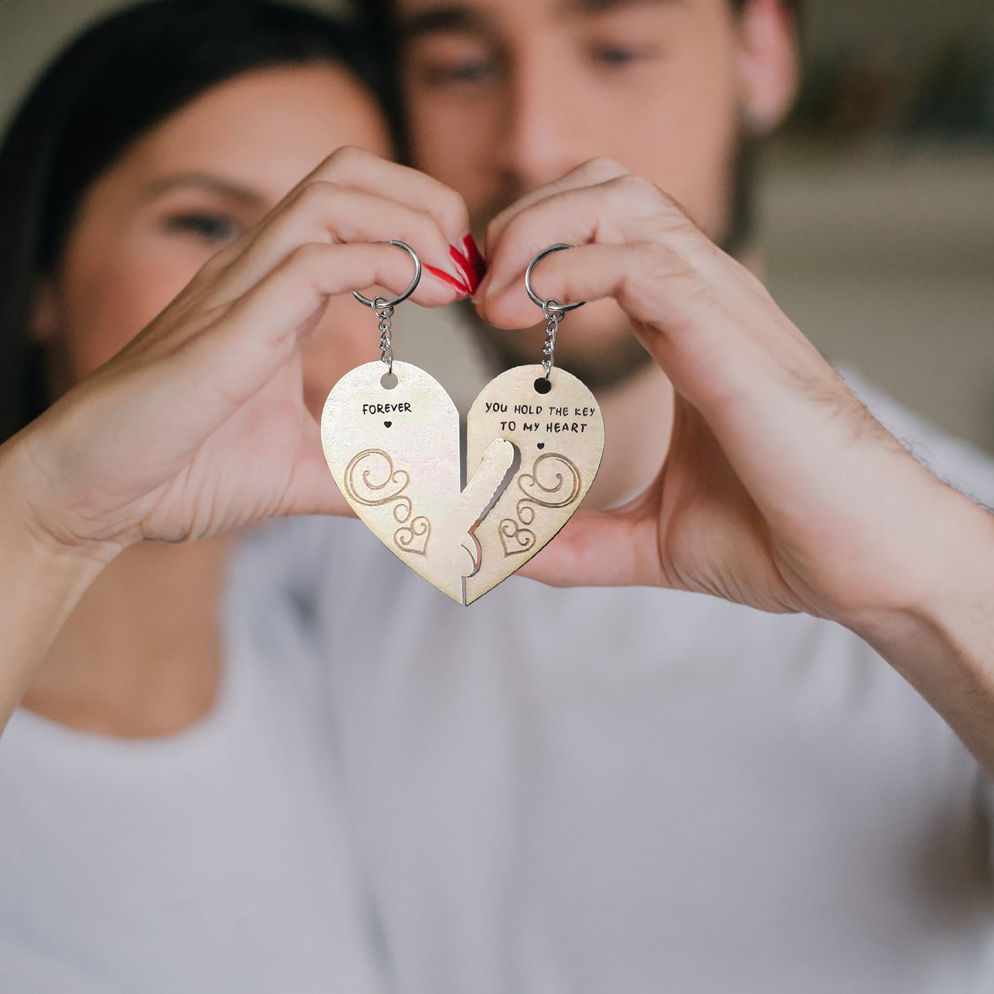 Engraved Creative Wooden Love Couple Keychain