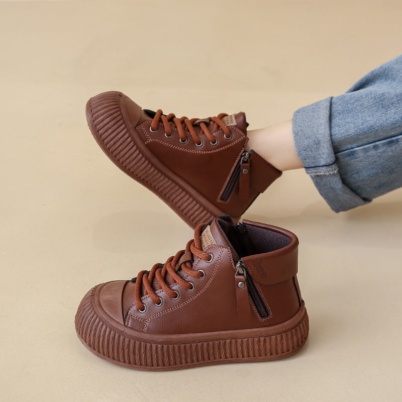 Women's Side Zipper White Shoes Casual Sports Skate Shoes