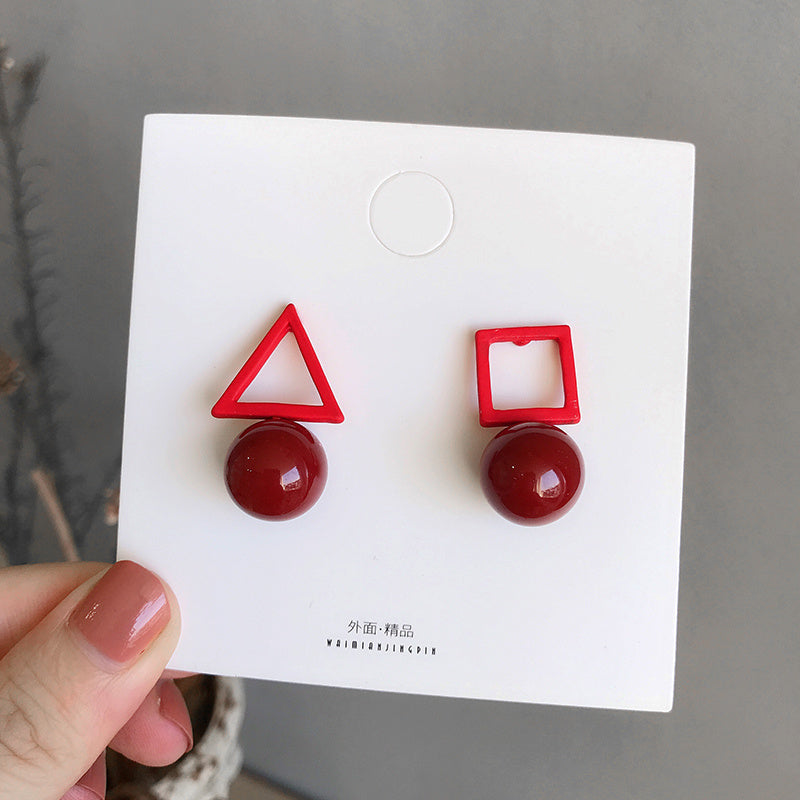 Sterling Silver Personality Asymmetric AB Earrings Female Purple Earrings Hypoallergenic