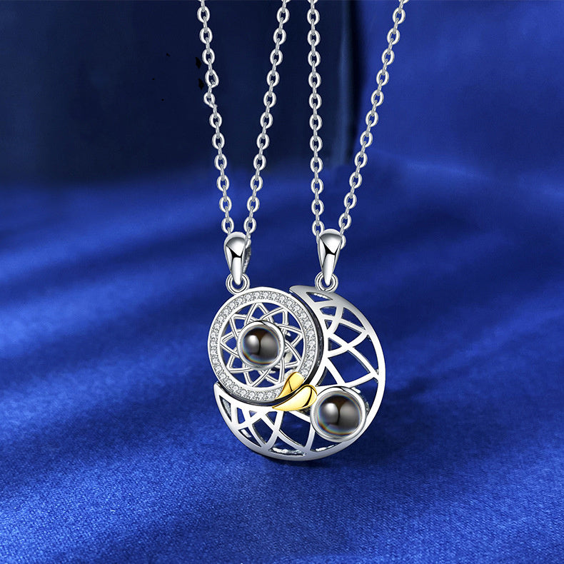 Sun Moon Shape Couple Personalized Necklaces Wedding Birthday Jewelry Languages I Love You Projection Pendant Necklace Gifts