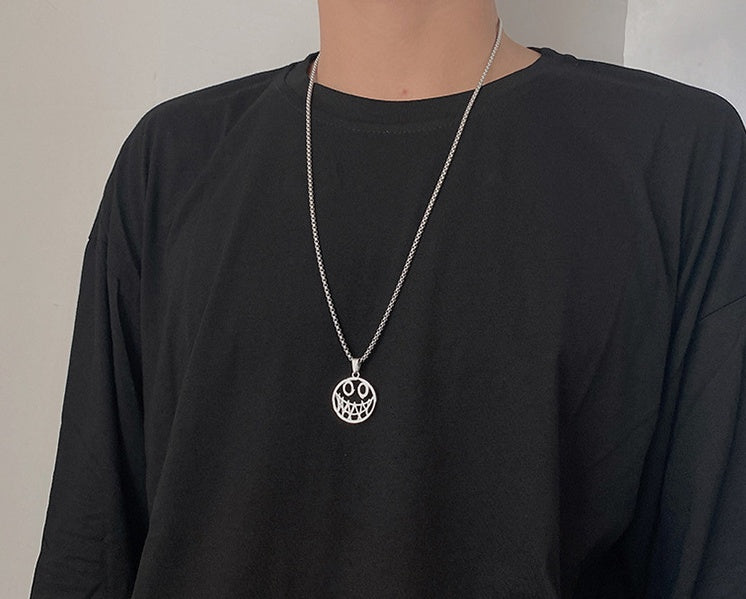 Pendant Chain Jewelry Gift Couple Men Necklace Rock Hip-Hop Smiley-Face Stainless-Steel