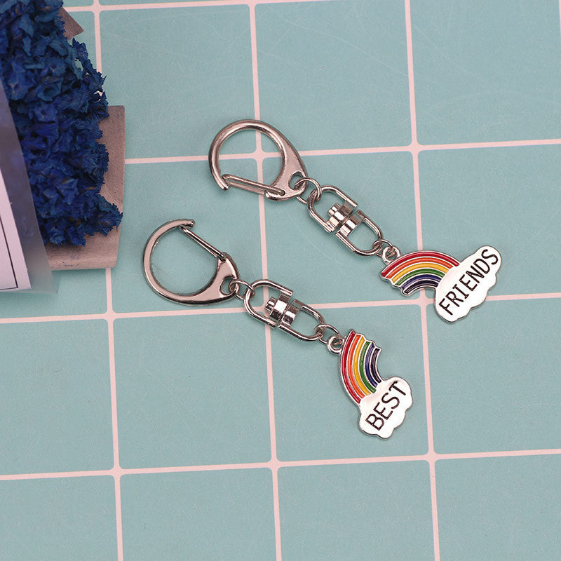 Color Stitching Rainbow White Cloud Couple Good Friend Stitching Keychain