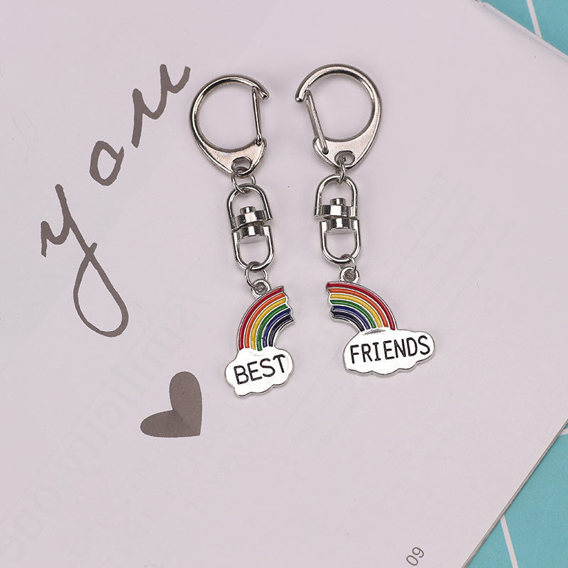Color Stitching Rainbow White Cloud Couple Good Friend Stitching Keychain