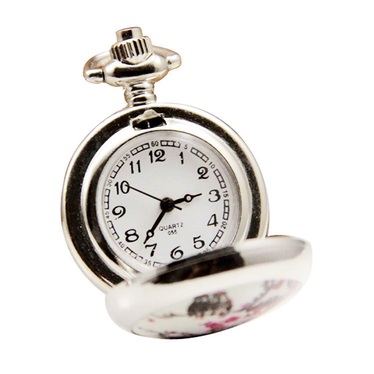 Lovely Angel White Steel Enamel Pocket Watch