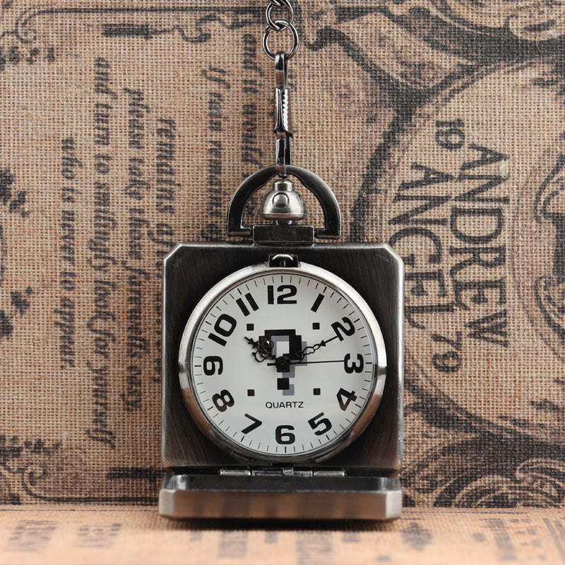 Retro gun color square question mark pocket watch