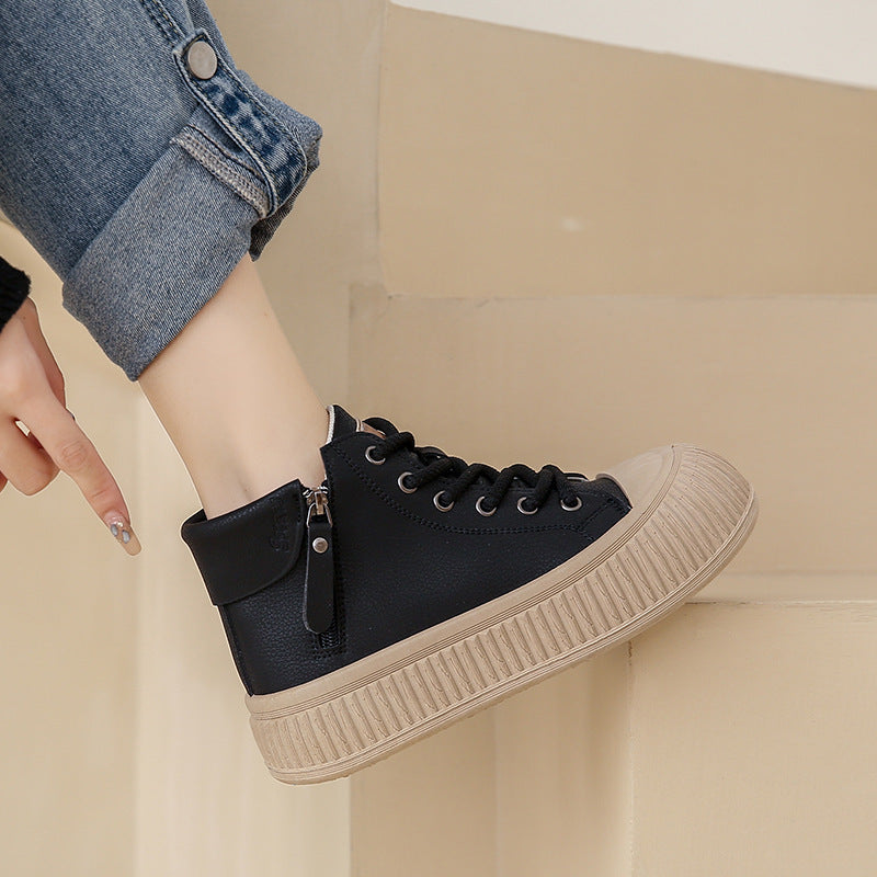 Women's Side Zipper White Shoes Casual Sports Skate Shoes
