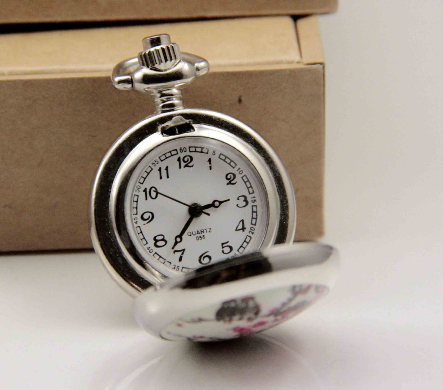 Lovely Angel White Steel Enamel Pocket Watch