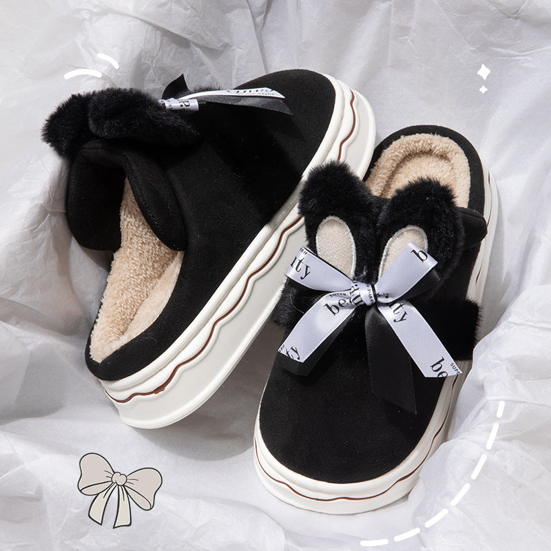 Suede Cotton Slippers Women's Home Bow Cotton Slippers