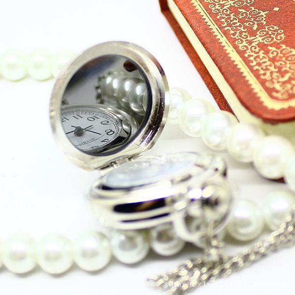 Lovely Angel White Steel Enamel Pocket Watch