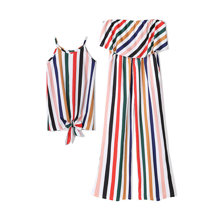Color stripes parent-child outfit