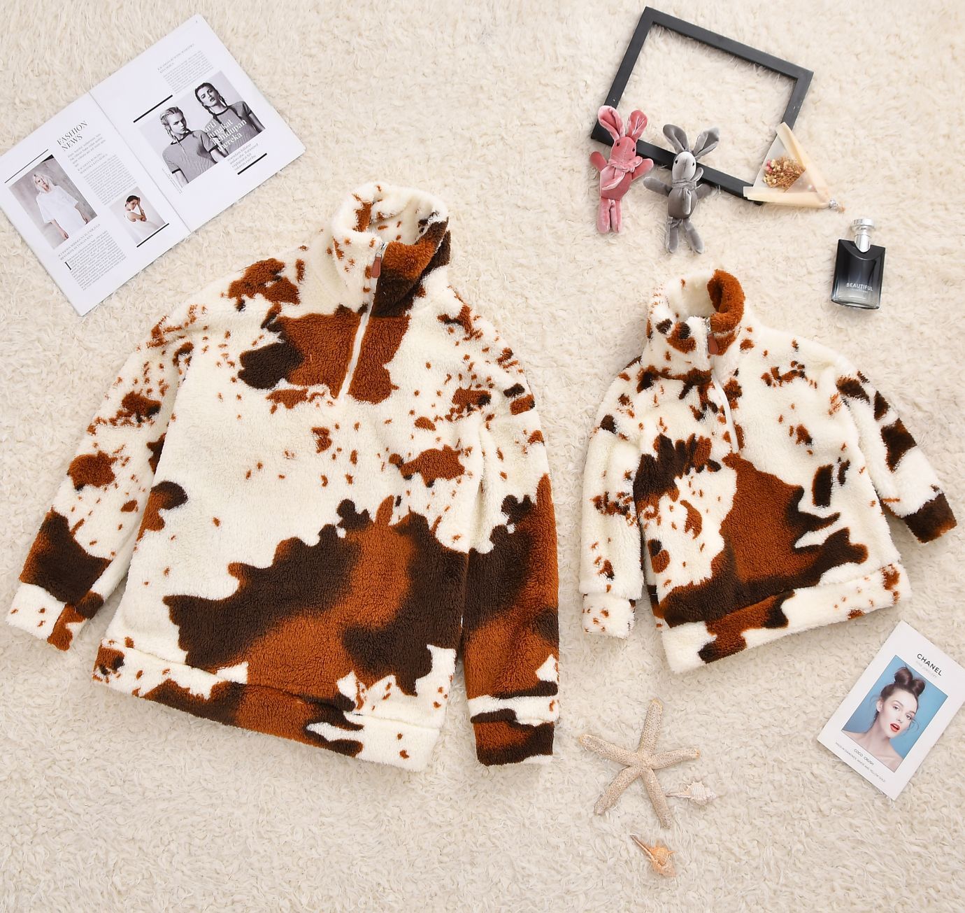 Double-sided Plush Cow Color Furry Parent-child Outfit
