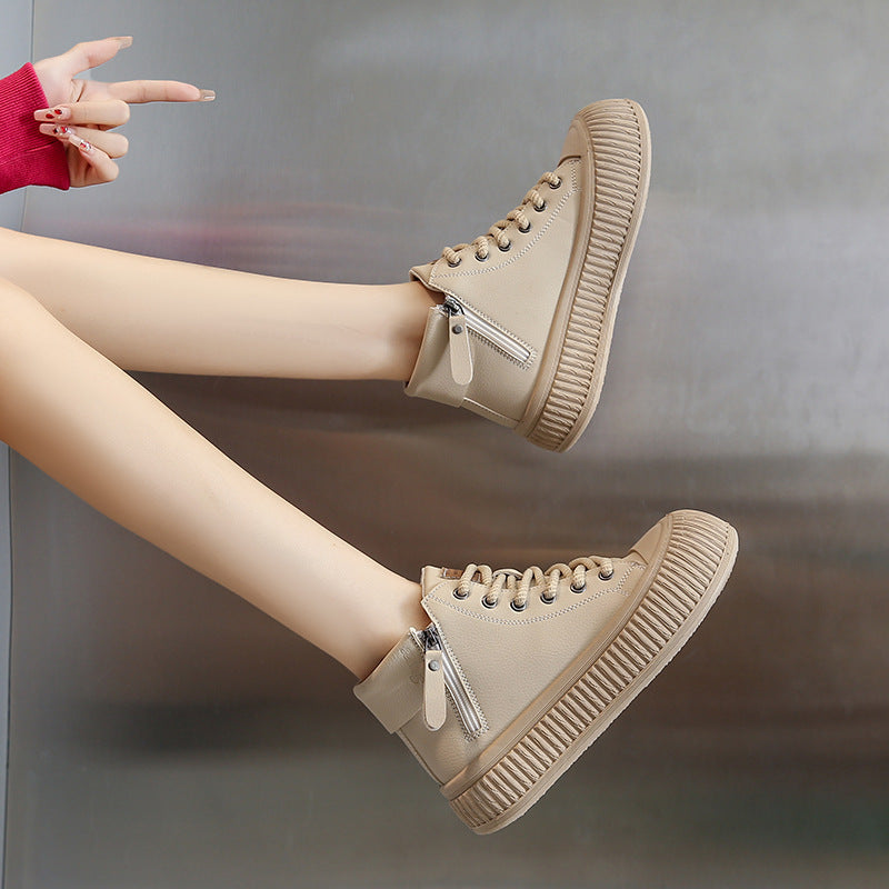 Women's Side Zipper White Shoes Casual Sports Skate Shoes