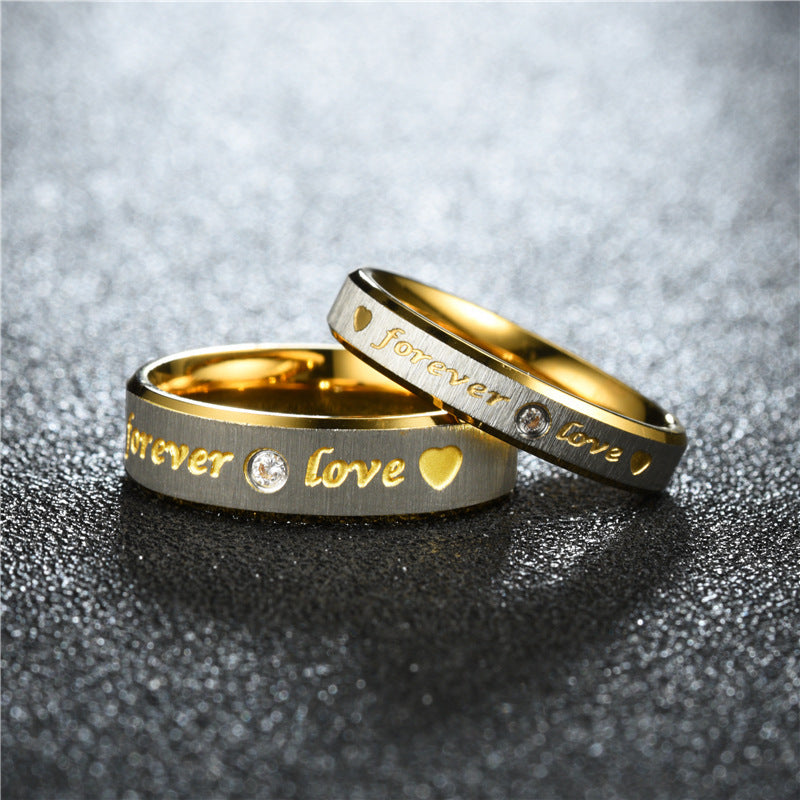 Diamond-encrusted Couple Beveled Gauze Forever Love Ring