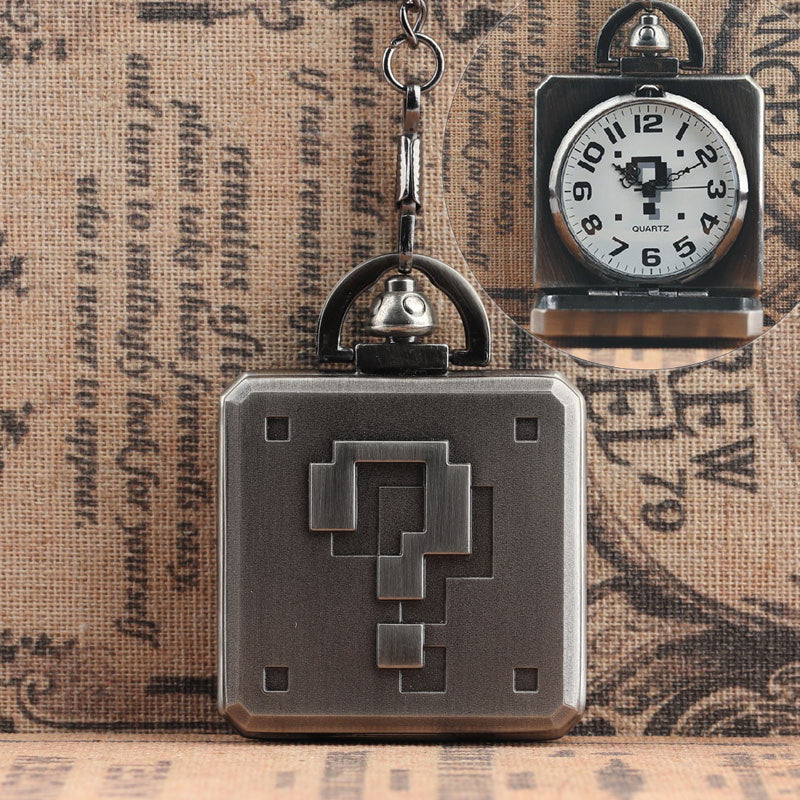 Retro gun color square question mark pocket watch