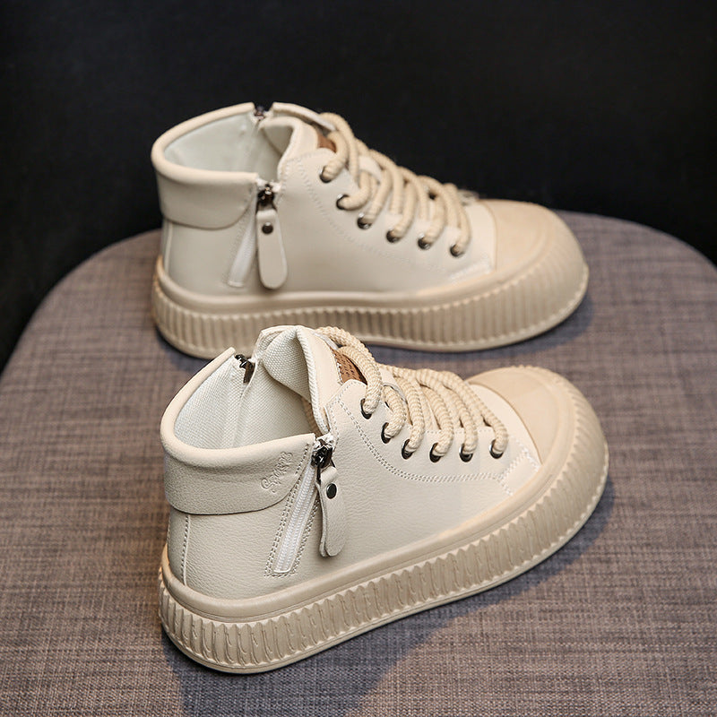 Women's Side Zipper White Shoes Casual Sports Skate Shoes