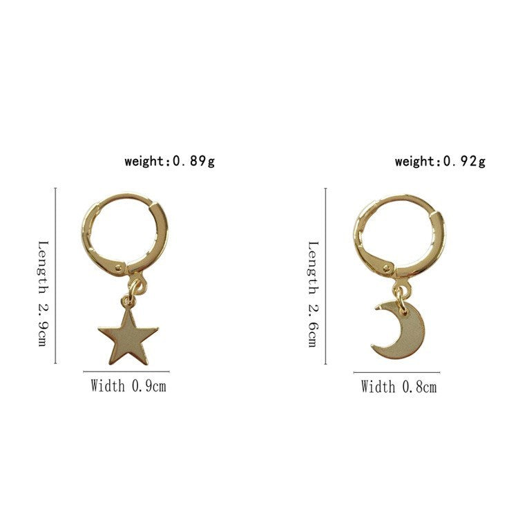 Small star and moon personality asymmetrical earrings