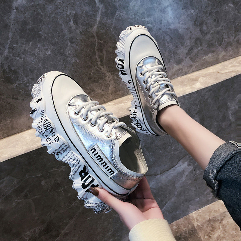 Women’s Newspaper Trifle Bottom Trendy Casual Heightening Sneakers