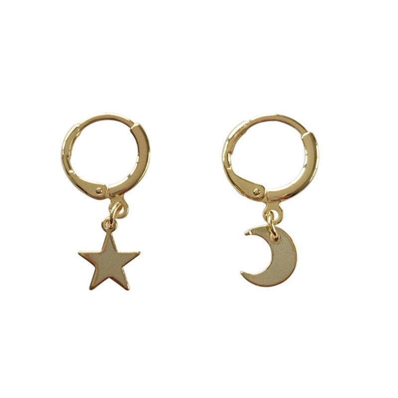 Small star and moon personality asymmetrical earrings