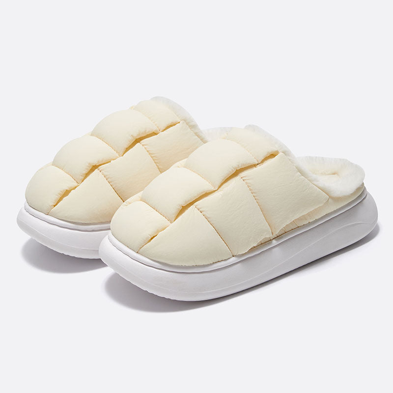 A Couple Wearing Cotton Shoes Outside
