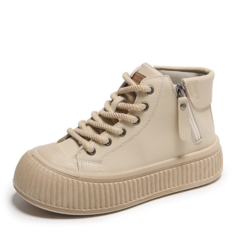 Women's Side Zipper White Shoes Casual Sports Skate Shoes