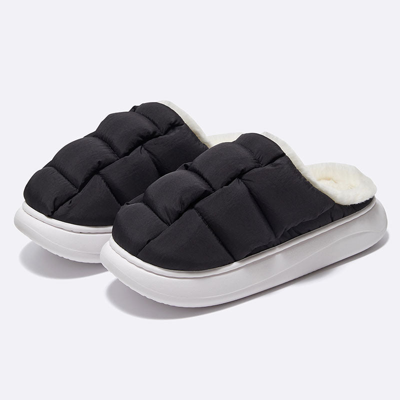 A Couple Wearing Cotton Shoes Outside