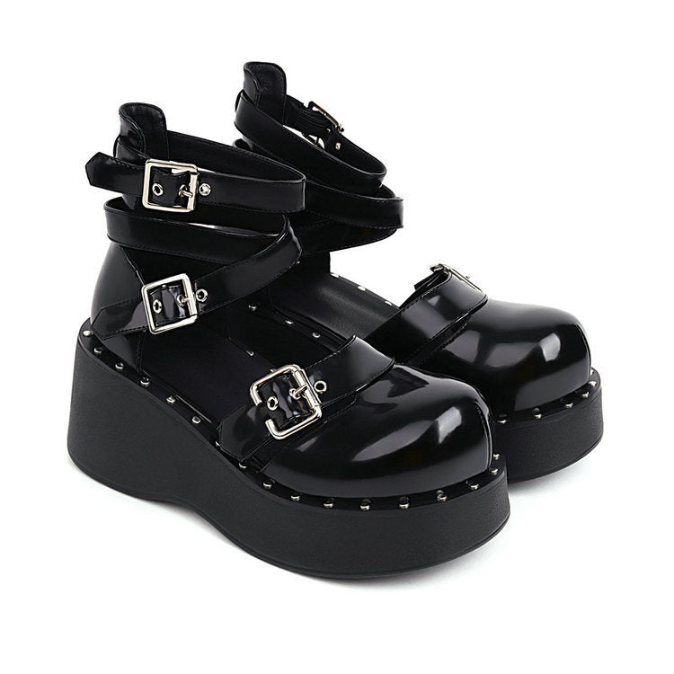 Mary Jane Bandage Shoes Lolita Women's Shoes Punk Song-promotion Costume Japanese Jk Preppy Style Height Increasing Skinny Platform Leather Shoes
