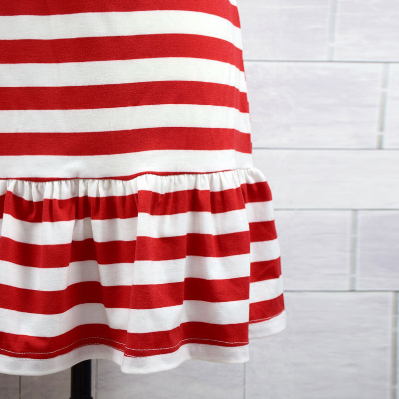 Short-sleeved Red And White Striped Lotus Hem Dress Parent-child Outfit
