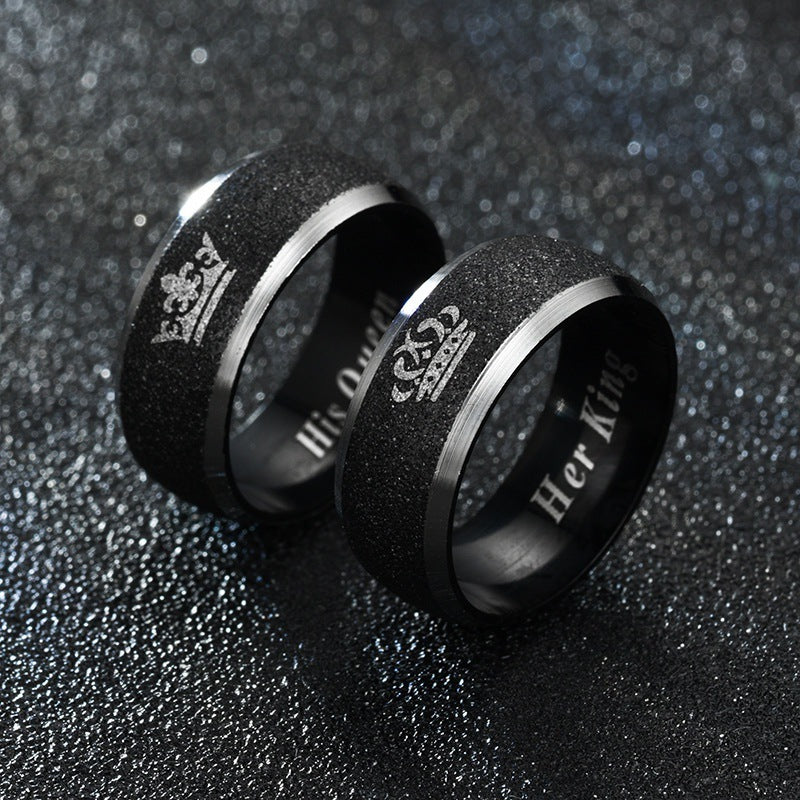 Couple Crown King King Queen Queen Black Frosted Ring Jewelry