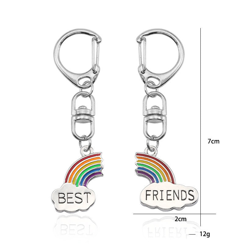 Color Stitching Rainbow White Cloud Couple Good Friend Stitching Keychain