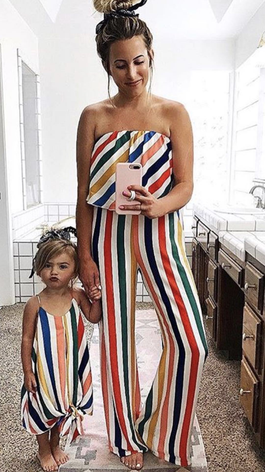 Color stripes parent-child outfit