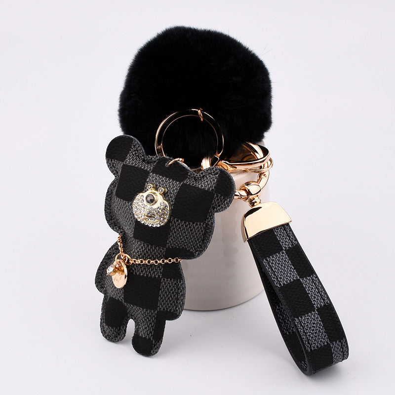 Fashion Simple Station Bear Fur Ball Keychain Pendant