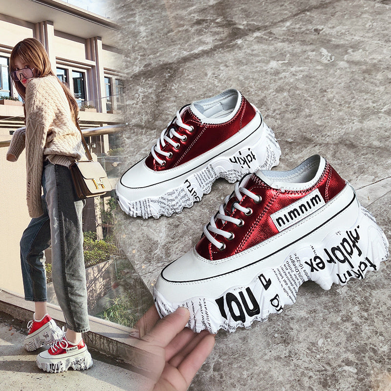 Women’s Newspaper Trifle Bottom Trendy Casual Heightening Sneakers
