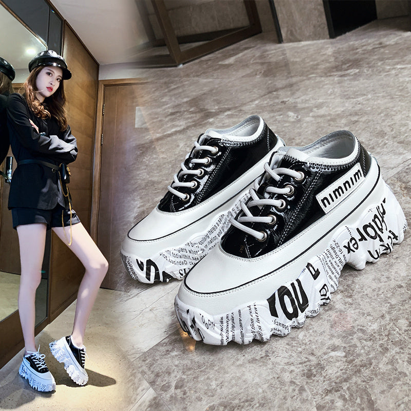 Women’s Newspaper Trifle Bottom Trendy Casual Heightening Sneakers