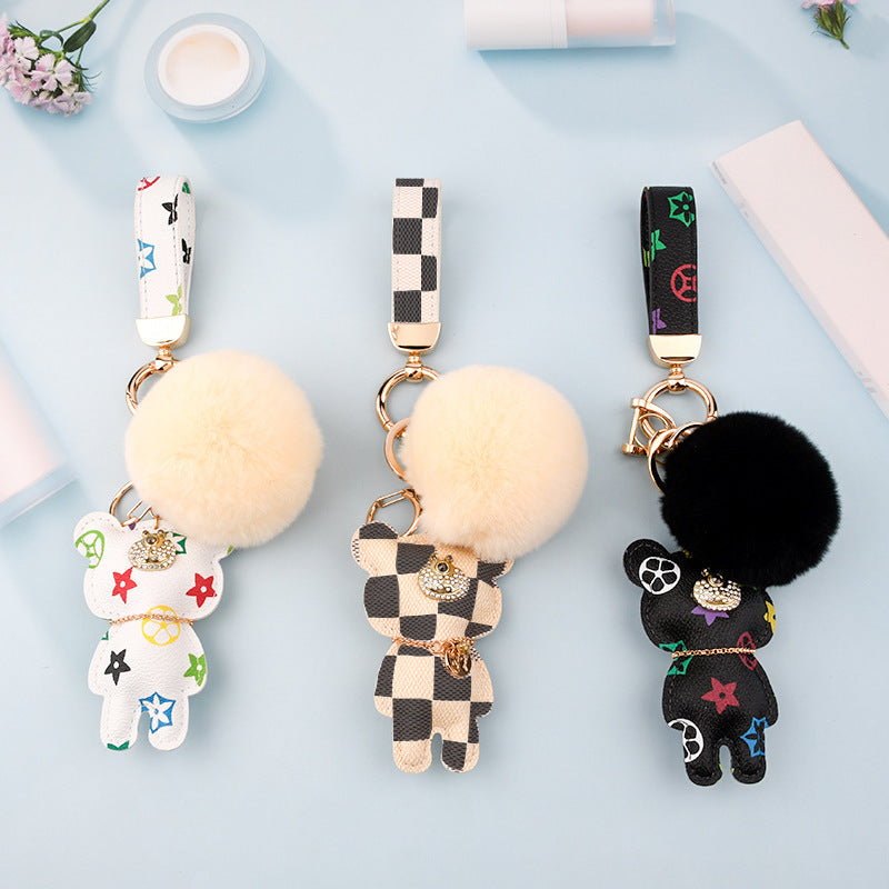Fashion Simple Station Bear Fur Ball Keychain Pendant