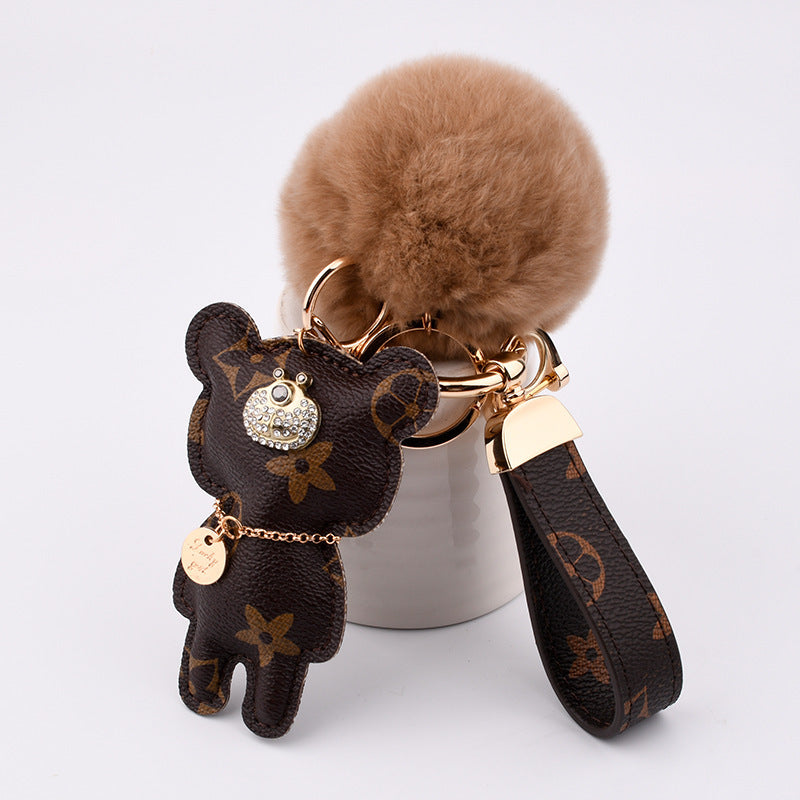 Fashion Simple Station Bear Fur Ball Keychain Pendant