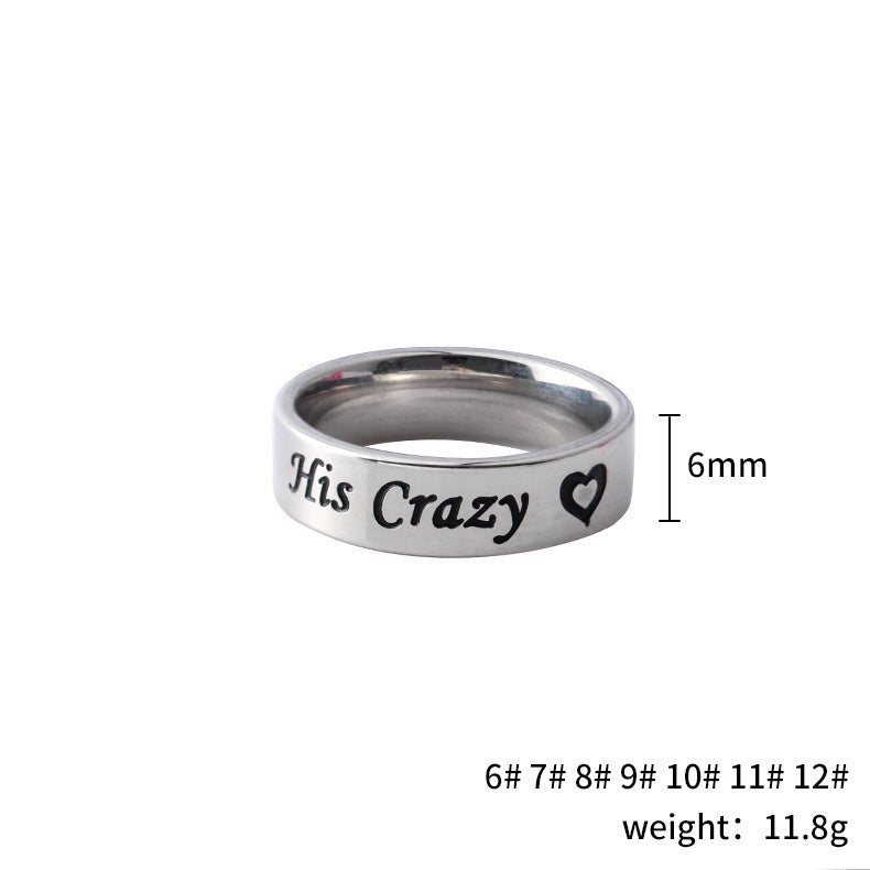 Fashion His Crazy Her Weirdo Couple Ring