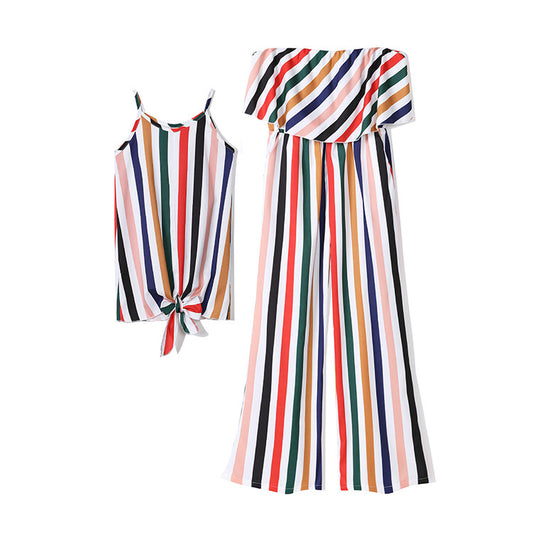 Color stripes parent-child outfit