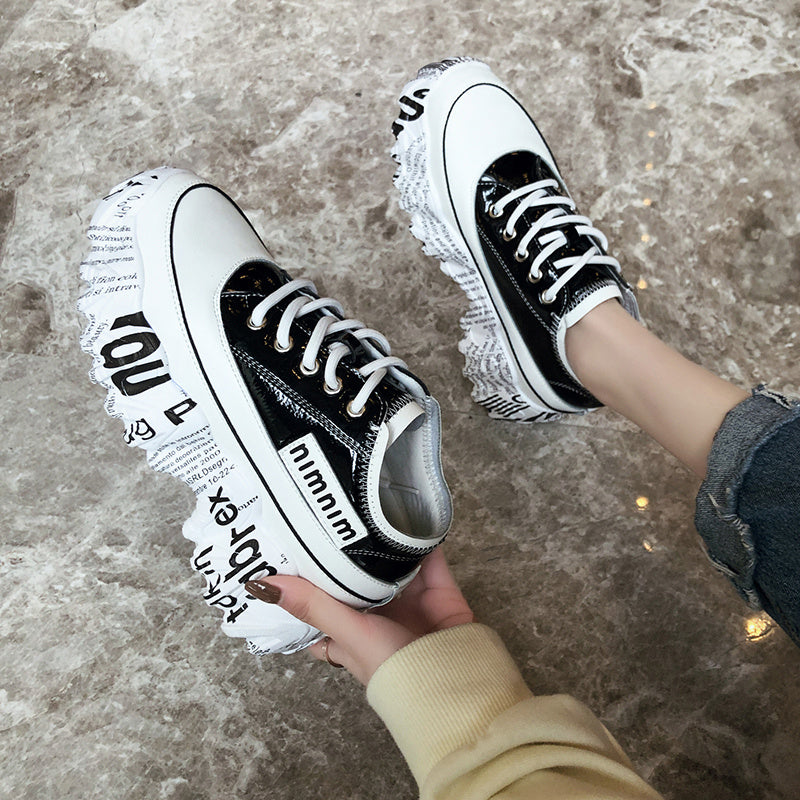 Women’s Newspaper Trifle Bottom Trendy Casual Heightening Sneakers