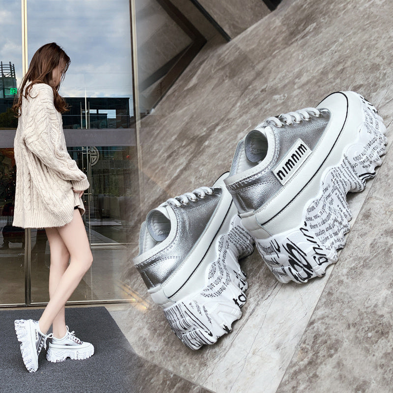Women’s Newspaper Trifle Bottom Trendy Casual Heightening Sneakers