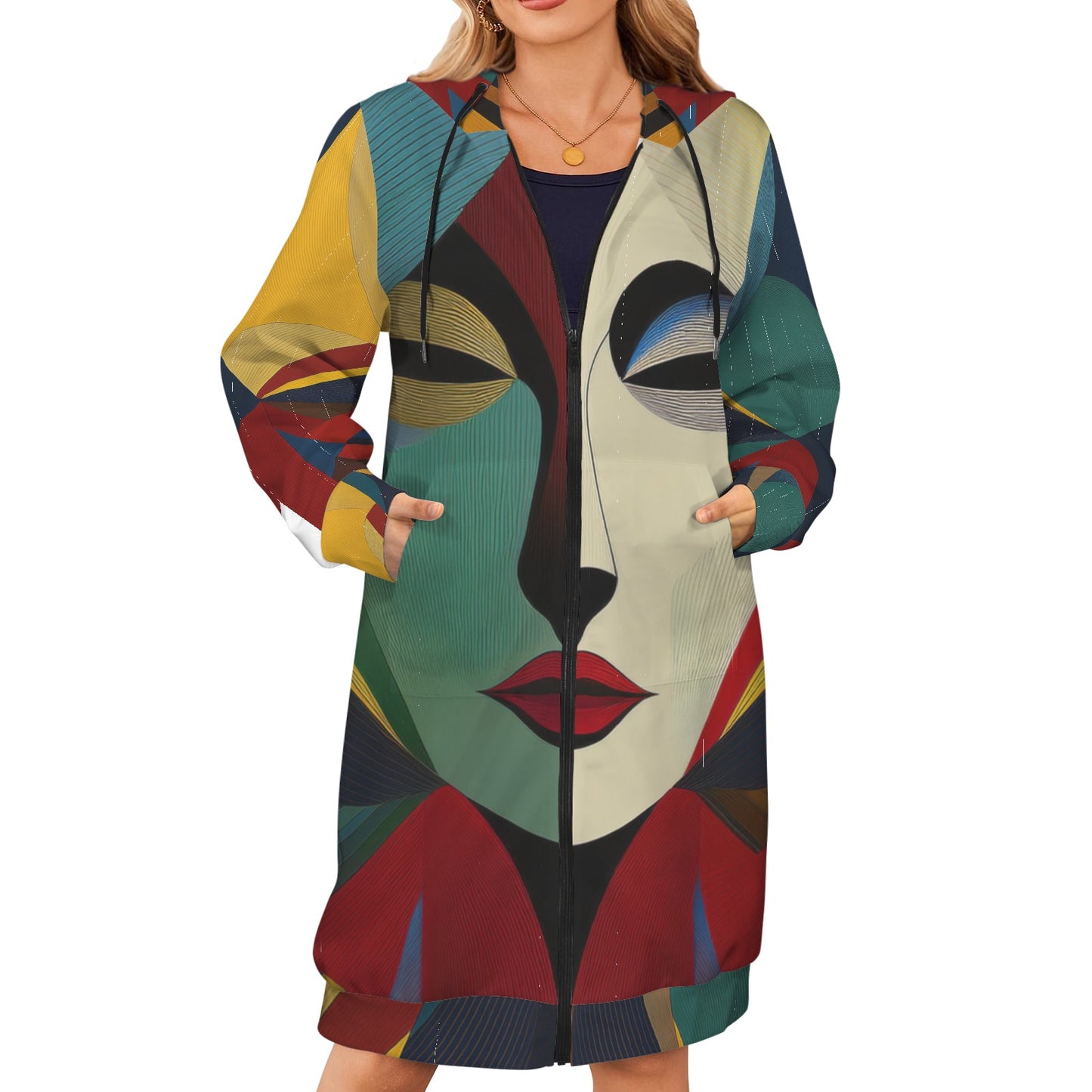 Artistry Face Women's Long Hooded Coat
