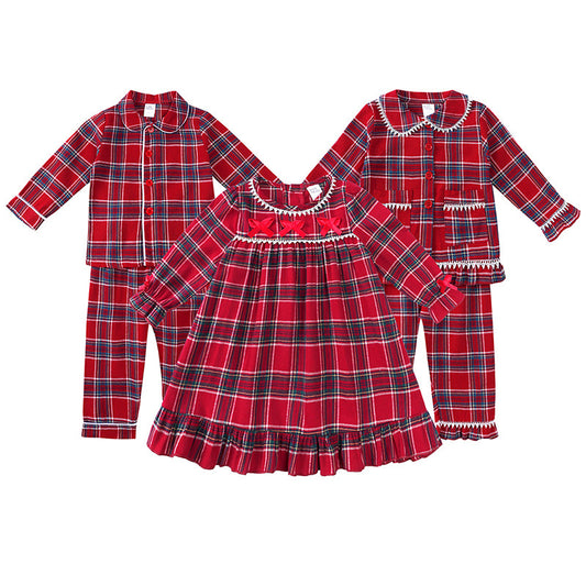 Christmas Red Plaid Dress Pajamas Suit