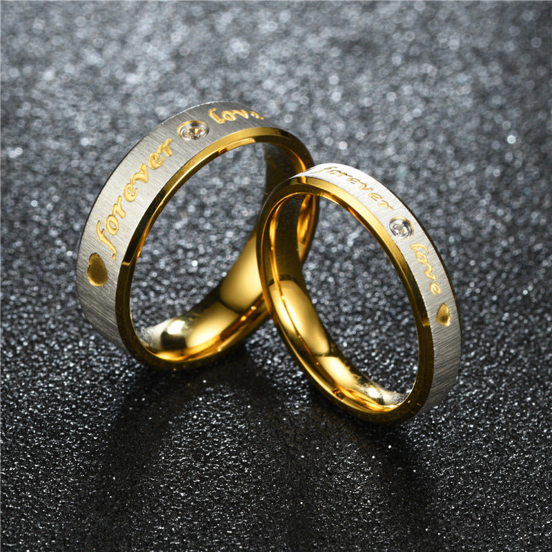 Diamond-encrusted Couple Beveled Gauze Forever Love Ring
