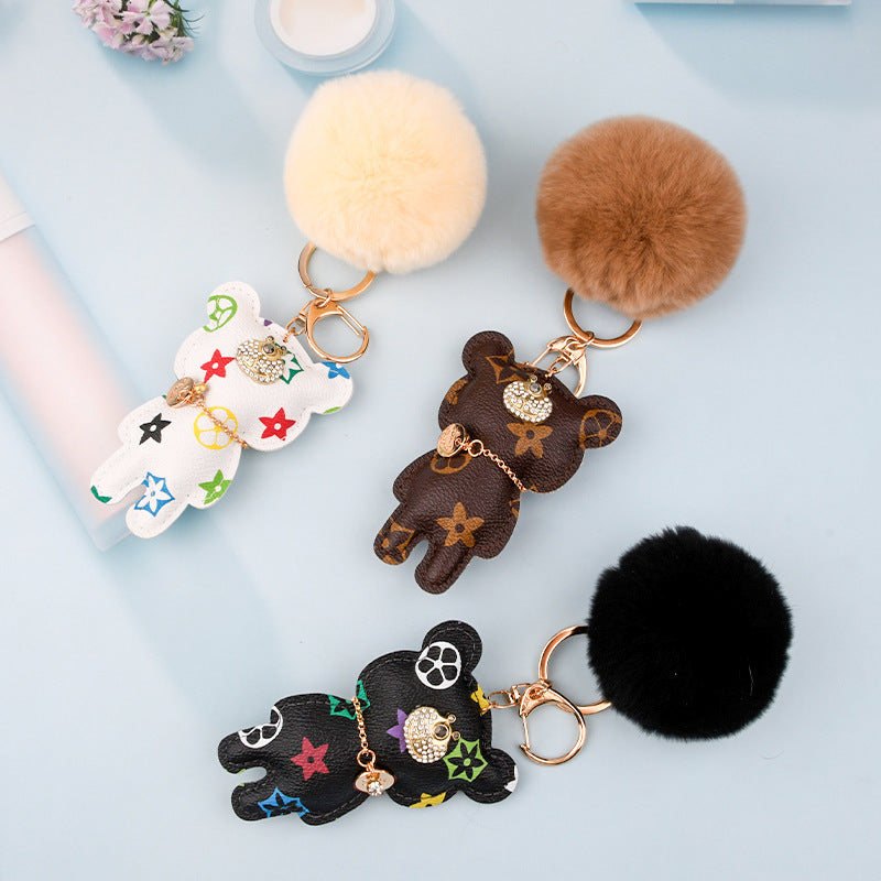 Fashion Simple Station Bear Fur Ball Keychain Pendant