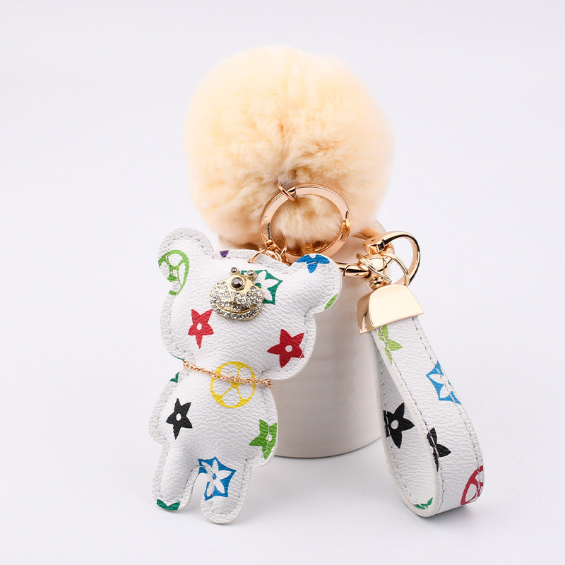 Fashion Simple Station Bear Fur Ball Keychain Pendant