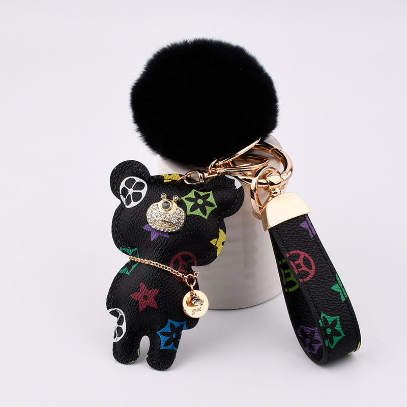 Fashion Simple Station Bear Fur Ball Keychain Pendant
