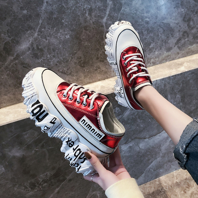 Women’s Newspaper Trifle Bottom Trendy Casual Heightening Sneakers