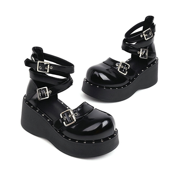 Mary Jane Bandage Shoes Lolita Women's Shoes Punk Song-promotion Costume Japanese Jk Preppy Style Height Increasing Skinny Platform Leather Shoes
